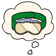 cartoon goggles and thought bubble in comic book style