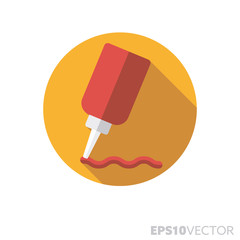 Ketchup bottle flat design long shadow color vector icon
