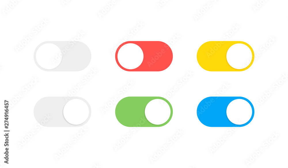 Poster on and off toggle switch buttons. modern flat style vector illustration