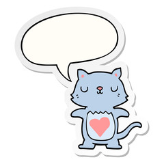 cute cartoon cat and speech bubble sticker