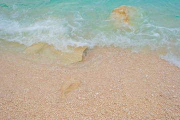 Beaches of the island of Sardinia in the Mediterranean Sea in sunlight in spring