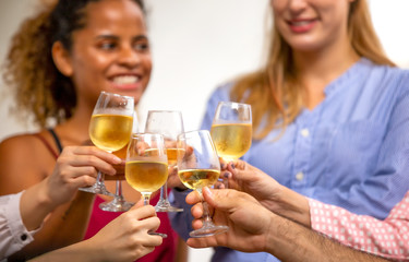 Business people toasting champagne flutes while celebrating Christmas