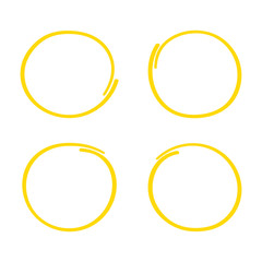 Super set hand drawn circle isolated on white background. Collection of different hand drawn yellow circles