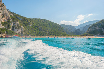 Obraz premium Rocky coast of the island of Sardinia in the Mediterranean Sea viewed from a boat
