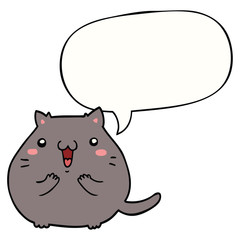 happy cartoon cat and speech bubble
