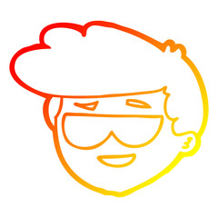 Obraz na płótnie Canvas warm gradient line drawing cartoon boy wearing sunglasses
