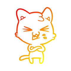 warm gradient line drawing cartoon cat hissing
