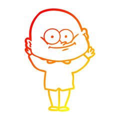 warm gradient line drawing cartoon bald man staring