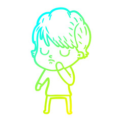cold gradient line drawing cartoon woman