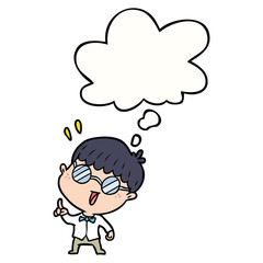 cartoon clever boy and thought bubble