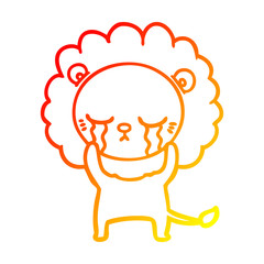 warm gradient line drawing crying cartoon lion