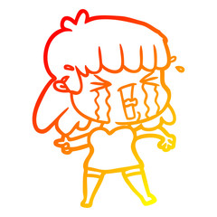 warm gradient line drawing cartoon woman in tears