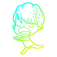 cold gradient line drawing cartoon woman talking