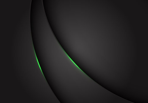 Abstract green light on dark grey grey metallic curve overlap with blank space design modern futuristic background vector illustration.