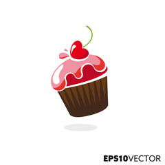 Cherry cupcake vector illustration