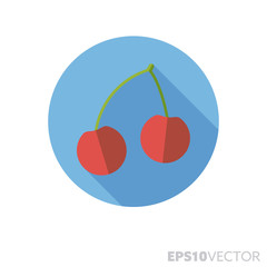 Cherry fruit flat design long shadow color vector icon