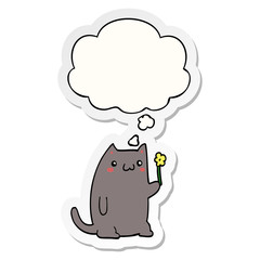 cute cartoon cat and thought bubble as a printed sticker