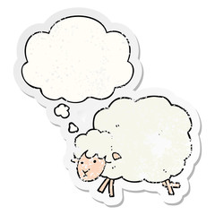 cartoon sheep and thought bubble as a distressed worn sticker