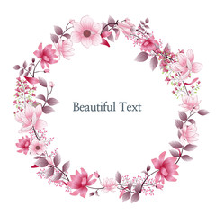 beautiful floral illustration wreath with pink flowers and leaves - 274920288