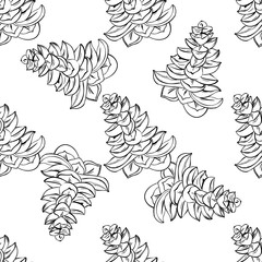 Flower garden succulent hand drawn line art. Cute seamless vector tile pattern. Retro vintage.