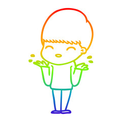 rainbow gradient line drawing happy cartoon boy