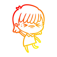warm gradient line drawing annoyed cartoon girl
