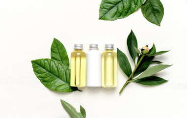 Spa concept with massage lotion and essential oils