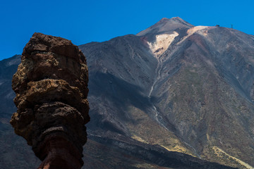 Fototapeta na wymiar Rock formations and Teide, aÊvolcanoÊof 3,718mÊis the highest point in Spain, located in Teide National Park, Tenerife, Canary Islands