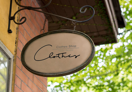 Hanging Oval Brown Shop Sign Mockup