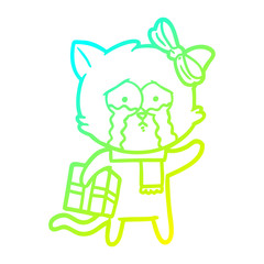 cold gradient line drawing cartoon cat