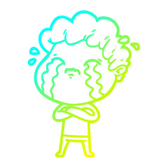 cold gradient line drawing cartoon man crying
