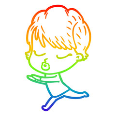 rainbow gradient line drawing cartoon woman with eyes shut