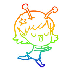 rainbow gradient line drawing happy alien girl cartoon