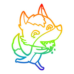 rainbow gradient line drawing cartoon hungry wolf