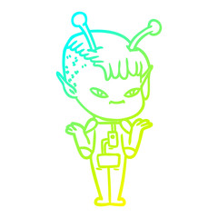 cold gradient line drawing cute cartoon alien girl