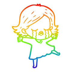 rainbow gradient line drawing cartoon girl crying