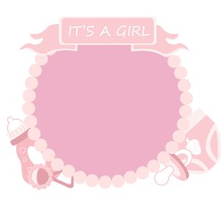 Cute baby shower cartoon. It's a girl. Vector illustration. 