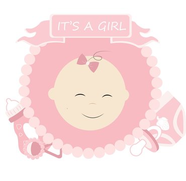 Cute baby shower cartoon. It's a girl. Vector illustration.	