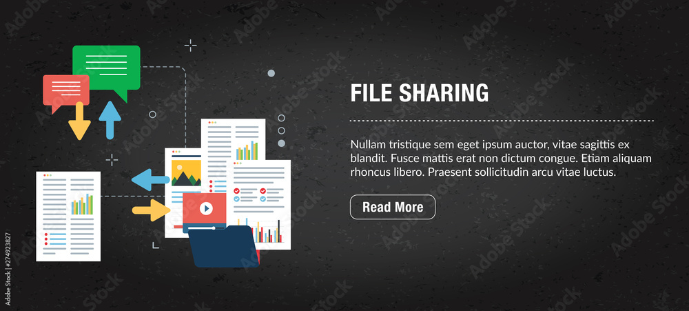 Poster file sharing banner internet with icons in vector
