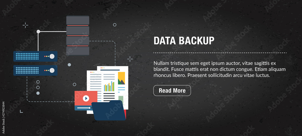 Poster data backup banner internet with icons in vector.