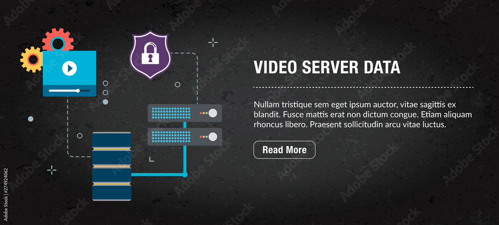 Poster video server data concept banner internet with icons in vector
