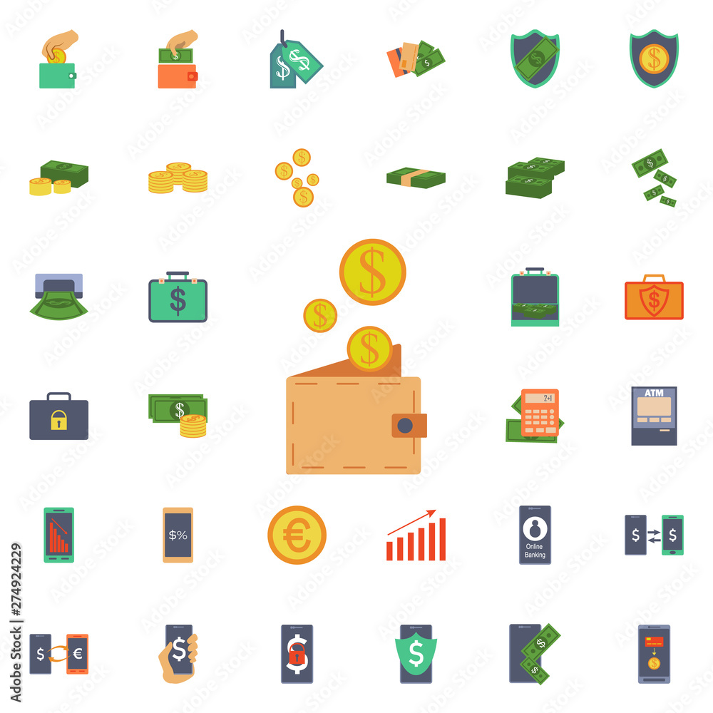 Poster pennies and a purse icon. universal set of banking for website design and development, app developme