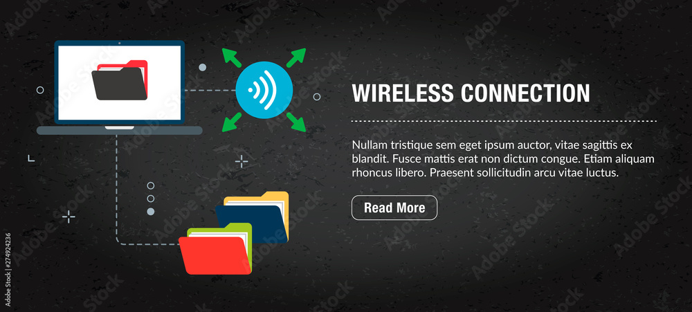 Poster wireless connection banner internet with icons in vector.