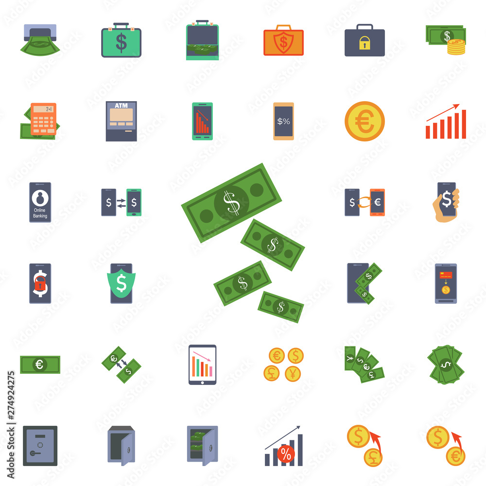 Poster falling money icon. universal set of banking for website design and development, app development