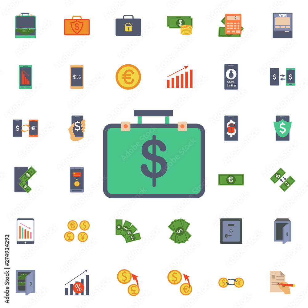 Aufkleber suitcase of money icon. universal set of banking for website design and development, app development