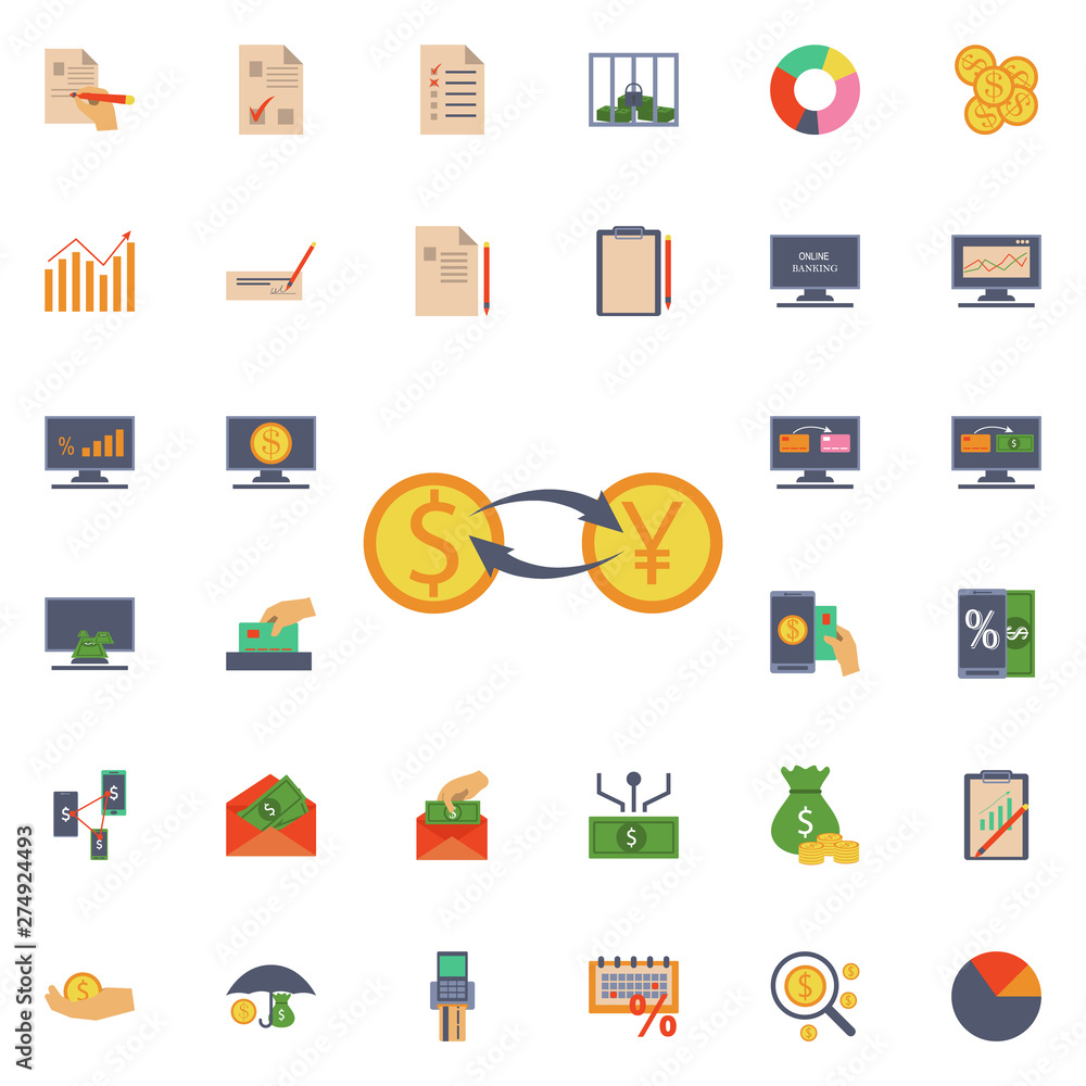 Poster dollar yen exchange icon. universal set of banking for website design and development, app developme