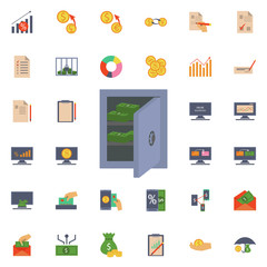 Open safe with money icon. Universal set of banking for website design and development, app development