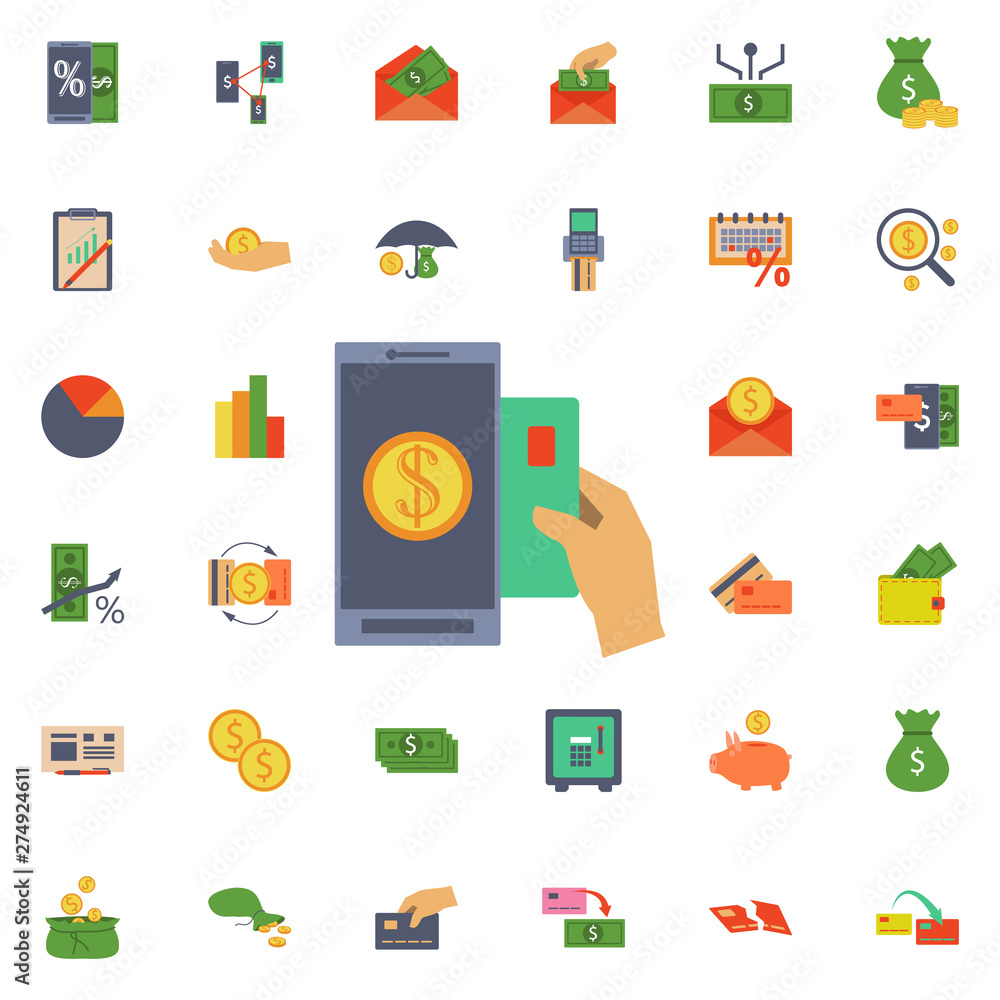 Poster to conduct a card mobile banking icon. universal set of banking for website design and development, 