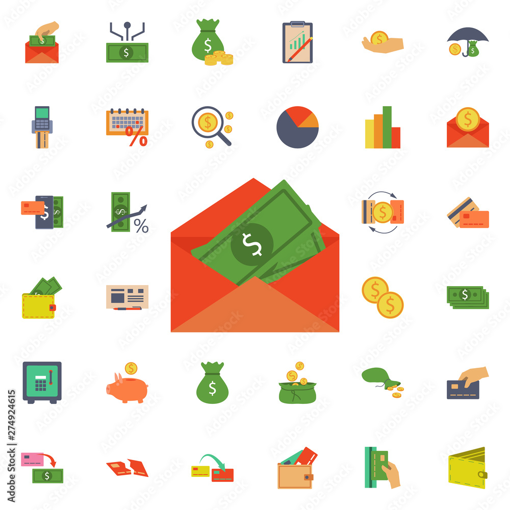 Aufkleber money in an envelope icon. universal set of banking for website design and development, app developm