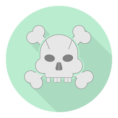 flat icon of a human skull without teeth with two bones